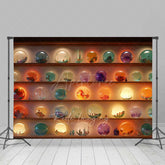 Aperturee Aperturee Magic Shop of Crystal Balls Halloween Photography Backdrop Shelves with Glowing Orbs Fantasy Witch or Wizard Prop